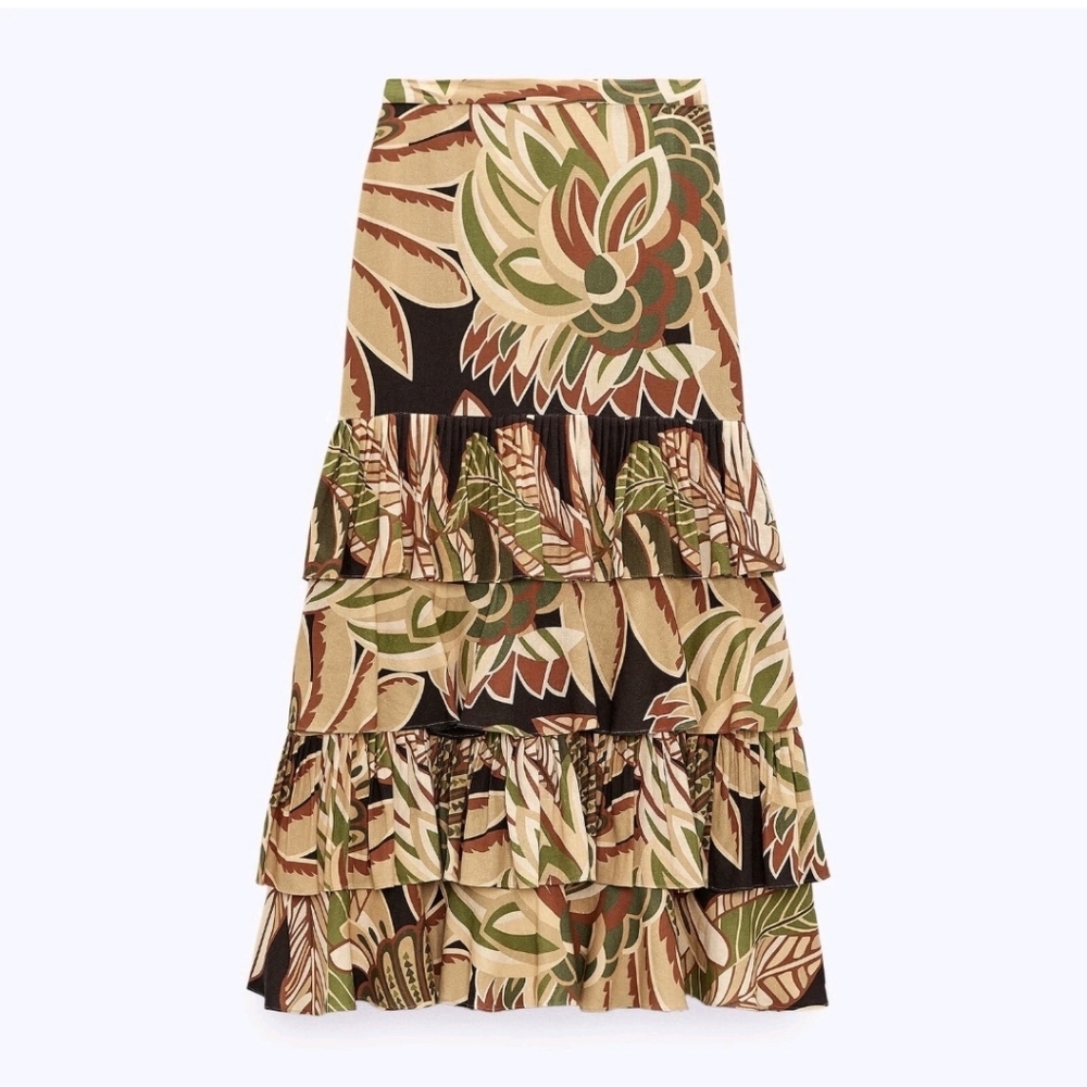 BRAND NEW WOMEN'S ZARA RUFFLE LAYERED LINEN MAXI SKIRT SIZE S $90 MULTICOLORED - Picture 2 of 6